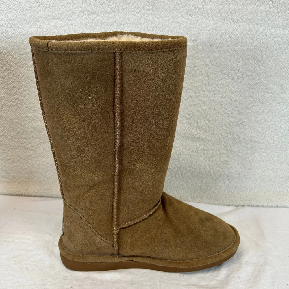 Bearpaw Womens Emma Tall Suede Boots Hickory Brown Faux Fur Lined Size 9 608W